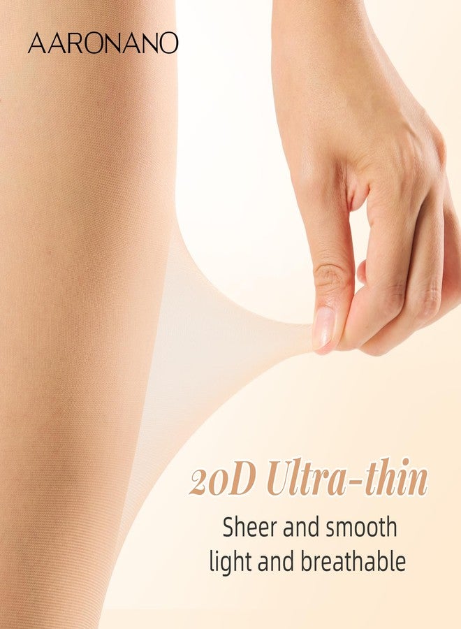 Aaronano 3 Pairs Toeless Pantyhose For Women 20D Sheer Tights Open Toe Stockings with Control Top(Black+Natural,S/M) - Image 4