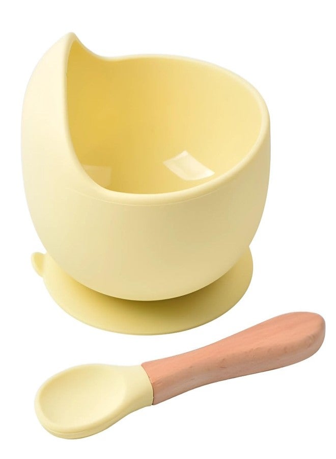 FLAVION Stay Put Suction Bowls for Baby Kid,Food Grade Bowl and Spoon Set for Baby Led Weaning,Toddler Dishes & Utensils for Babies Self Feeding, Baby Feeding Set (Yellow, Pack of 1) - Image 1