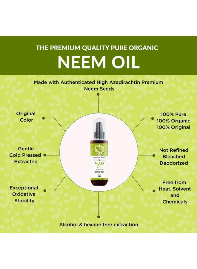 Organic Veda Neem Oil - Pure, Cold Pressed & Organic Neem Oil for Skin, Hair, Face, Body, Scalp - Natural Moisturizer, Virgin Neem seed oil - Rich in Vitamin E, Fatty Acids, Antioxidants - 3.4 fl oz - Image 3