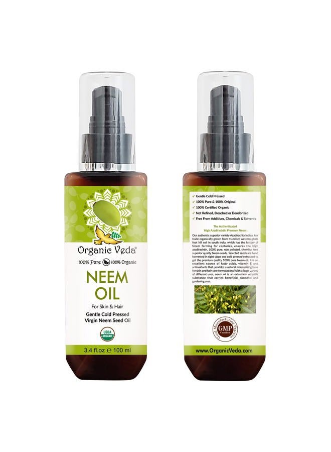 Organic Veda Neem Oil - Pure, Cold Pressed & Organic Neem Oil for Skin, Hair, Face, Body, Scalp - Natural Moisturizer, Virgin Neem seed oil - Rich in Vitamin E, Fatty Acids, Antioxidants - 3.4 fl oz - Image 2