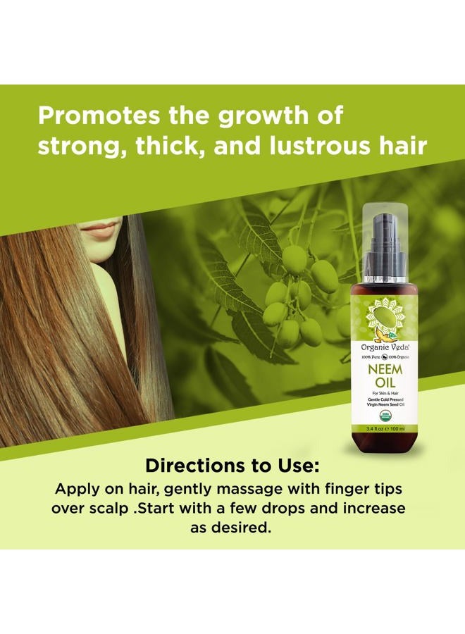 Organic Veda Neem Oil - Pure, Cold Pressed & Organic Neem Oil for Skin, Hair, Face, Body, Scalp - Natural Moisturizer, Virgin Neem seed oil - Rich in Vitamin E, Fatty Acids, Antioxidants - 3.4 fl oz - Image 5