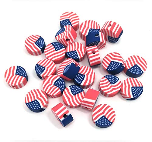 YIQIFLY Round Flag Beads 300pcs Round Clay American Flag Beads Fashion Jewelry Beads (01) - Image 2