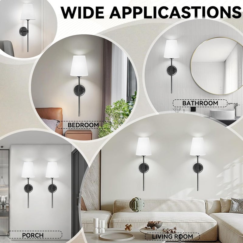 Improvhome Wall Sconces Set of 2 Black Modern Wall Light Fixture Industrial Wall Sconces Lighting for Bedroom Wall Lights with Fabric Shade Wall Lamps for Hallway E26 Socket Bulbs Not Included - Image 5