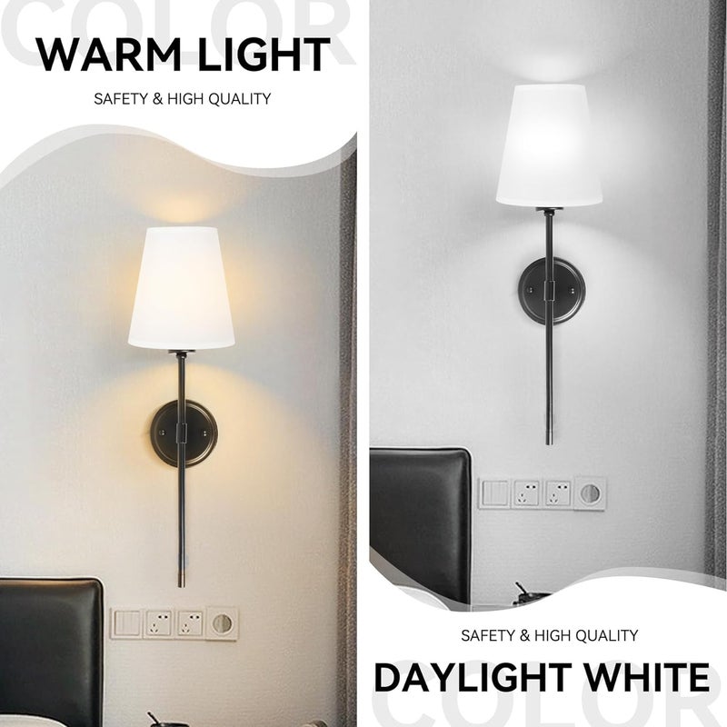 Improvhome Wall Sconces Set of 2 Black Modern Wall Light Fixture Industrial Wall Sconces Lighting for Bedroom Wall Lights with Fabric Shade Wall Lamps for Hallway E26 Socket Bulbs Not Included - Image 3