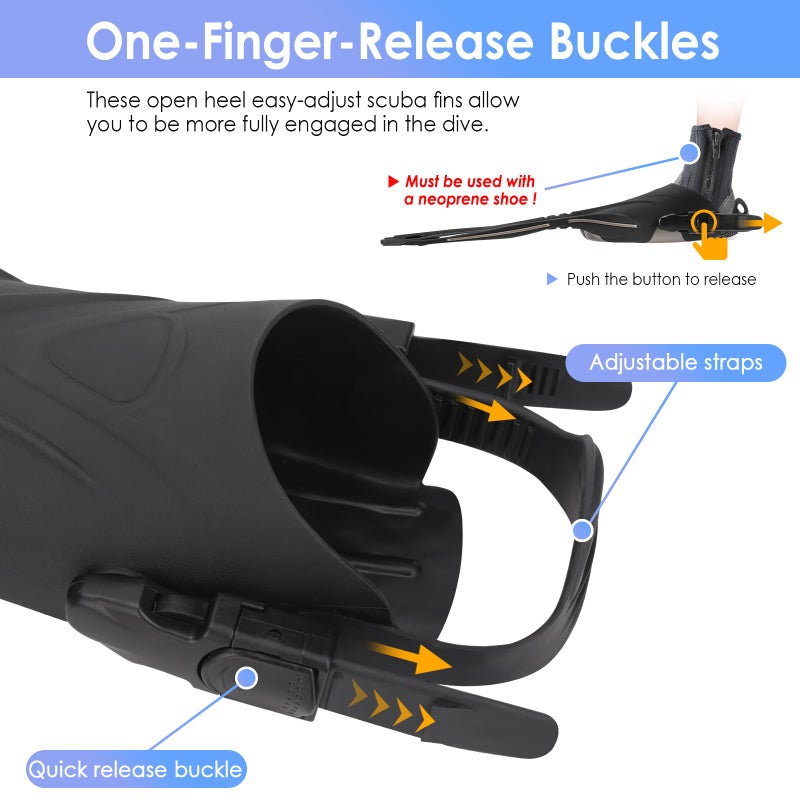 LUXPARD Diving Fins, Powerful Efficient Open Heel Scuba Diving Fins, Flippers for Snorkeling and Freediving with Adjustable Buckles (S/M | US Man 4.5-8.5 | Woman 5.5-9.5 | EU 38-42) - Image 5