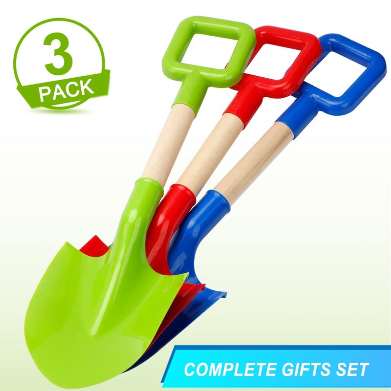 Anzmtosn 16" Long Kids Beach Spades Sand Shovels Toys Gardening Tools Kit Sandbox Sturdy Scoop Durable Wood Handle ABS Plastic Spade for Garden Sand Snow Backyard Summer Kids Adults 3 Pack- Blue&Green&Red - Image 3