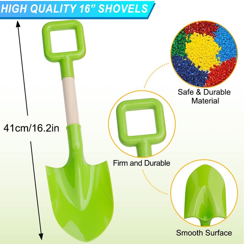 Anzmtosn 16" Long Kids Beach Spades Sand Shovels Toys Gardening Tools Kit Sandbox Sturdy Scoop Durable Wood Handle ABS Plastic Spade for Garden Sand Snow Backyard Summer Kids Adults 3 Pack- Blue&Green&Red - Image 2