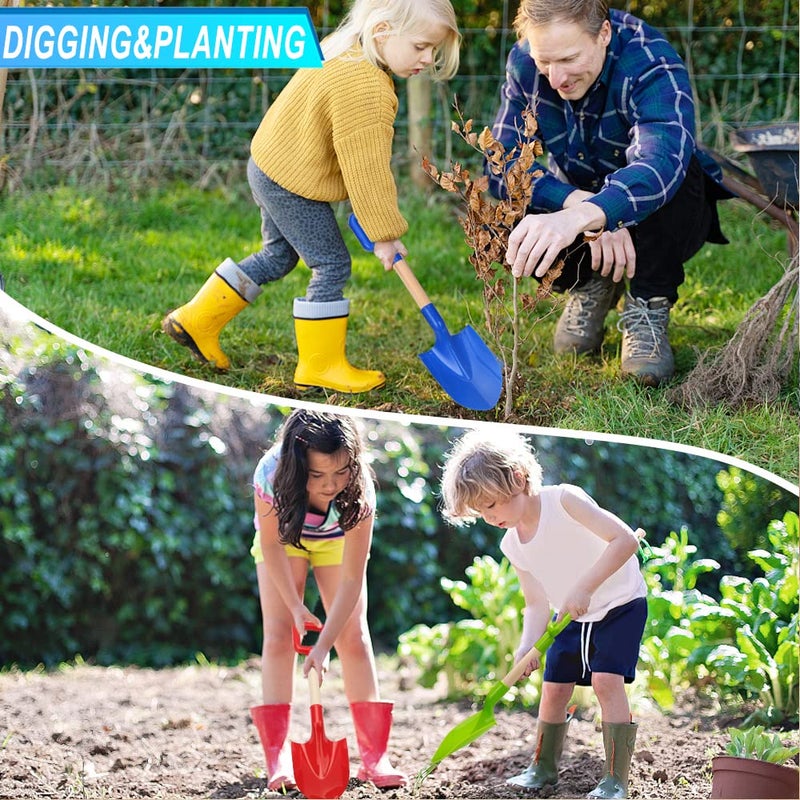 Anzmtosn 16" Long Kids Beach Spades Sand Shovels Toys Gardening Tools Kit Sandbox Sturdy Scoop Durable Wood Handle ABS Plastic Spade for Garden Sand Snow Backyard Summer Kids Adults 3 Pack- Blue&Green&Red - Image 4