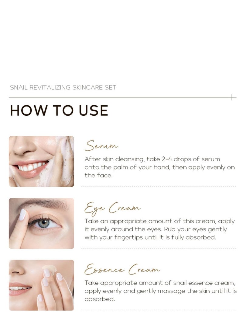 Laikou Skin Care Set with Snail Mucin, Snail Ginseng Serum,Eye Cream,Essence Cream 3 in 1 Travel, Suitable for Dry Skin, Acne-prone, Sensitive Skin, Improve Damaged Skin Lmproves Elasticity, Minimizes Pores - Image 3