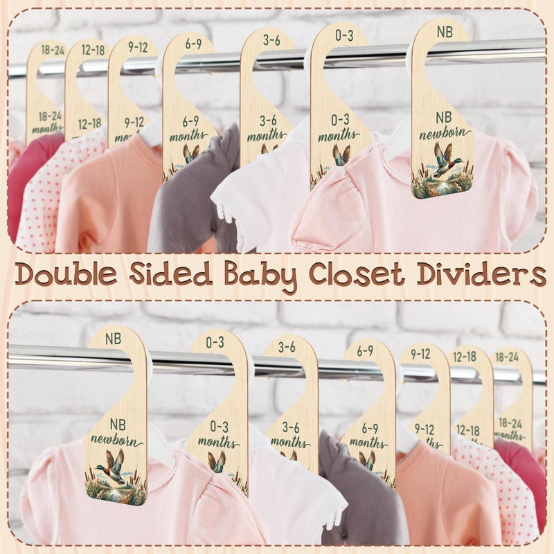R HORSE Wooden Baby Closet Dividers - 8Pcs Mallard Duck Baby Closet Organizer Double-Sided Newborn Clothes Size Hanger Dividers Nursery Decor Birthday Gift for Boy Girl (0-24 Months) - Image 3