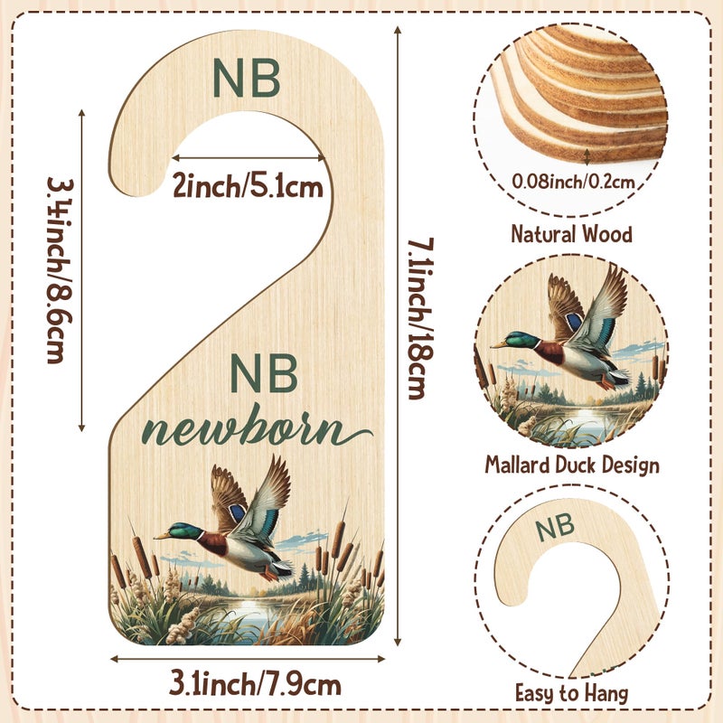 R HORSE Wooden Baby Closet Dividers - 8Pcs Mallard Duck Baby Closet Organizer Double-Sided Newborn Clothes Size Hanger Dividers Nursery Decor Birthday Gift for Boy Girl (0-24 Months) - Image 2