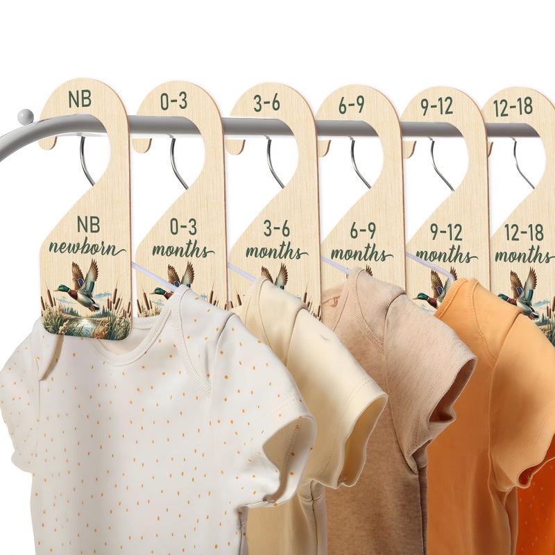 R HORSE Wooden Baby Closet Dividers - 8Pcs Mallard Duck Baby Closet Organizer Double-Sided Newborn Clothes Size Hanger Dividers Nursery Decor Birthday Gift for Boy Girl (0-24 Months) - Image 5
