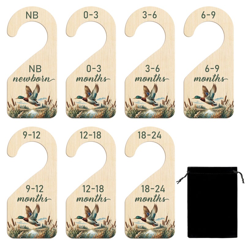 R HORSE Wooden Baby Closet Dividers - 8Pcs Mallard Duck Baby Closet Organizer Double-Sided Newborn Clothes Size Hanger Dividers Nursery Decor Birthday Gift for Boy Girl (0-24 Months) - Image 1