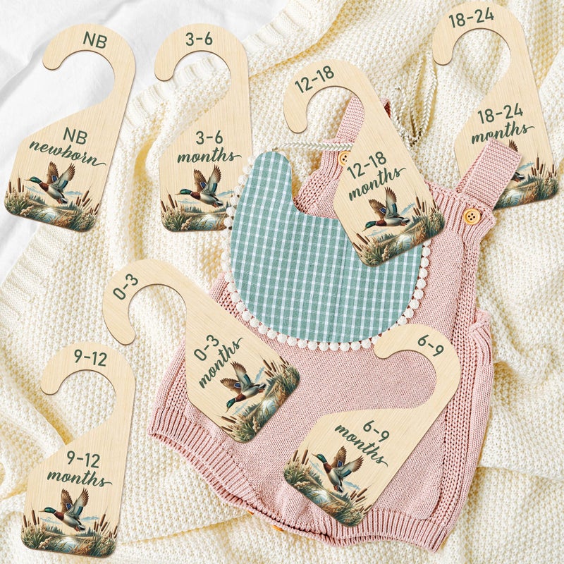 R HORSE Wooden Baby Closet Dividers - 8Pcs Mallard Duck Baby Closet Organizer Double-Sided Newborn Clothes Size Hanger Dividers Nursery Decor Birthday Gift for Boy Girl (0-24 Months) - Image 4