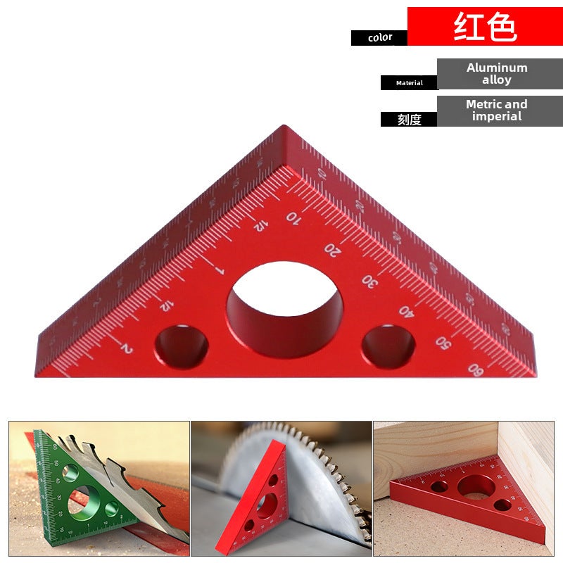 3-inch aluminum alloy thickened triangle ruler British right angle 45 degrees woodworking saw table height measuring angle gauge(Red) - Image 1