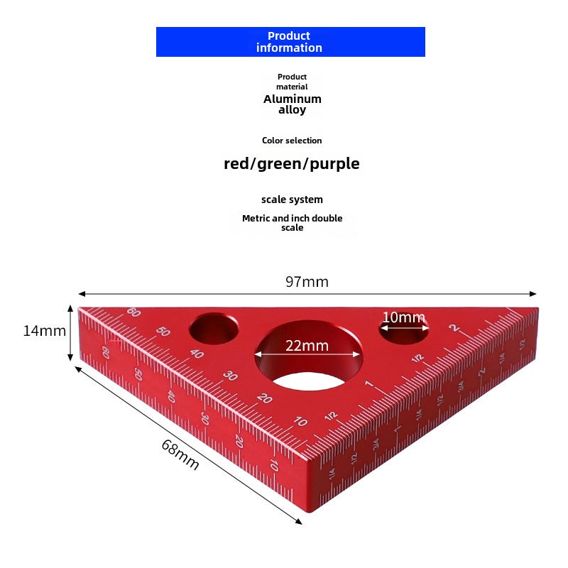 3-inch aluminum alloy thickened triangle ruler British right angle 45 degrees woodworking saw table height measuring angle gauge(Red) - Image 5