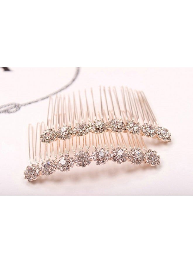 LETSP Letshopping® High-grade Alloy Diamond Tiara Comb Hair Accessories Hair Fork(2pc) Rose gold - Image 2