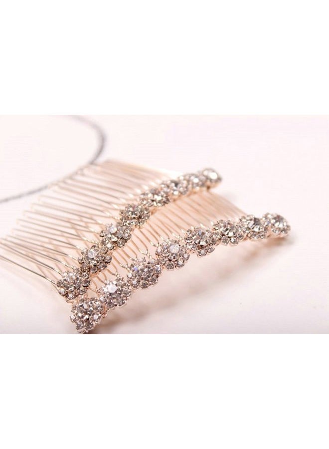 LETSP Letshopping® High-grade Alloy Diamond Tiara Comb Hair Accessories Hair Fork(2pc) Rose gold - Image 1