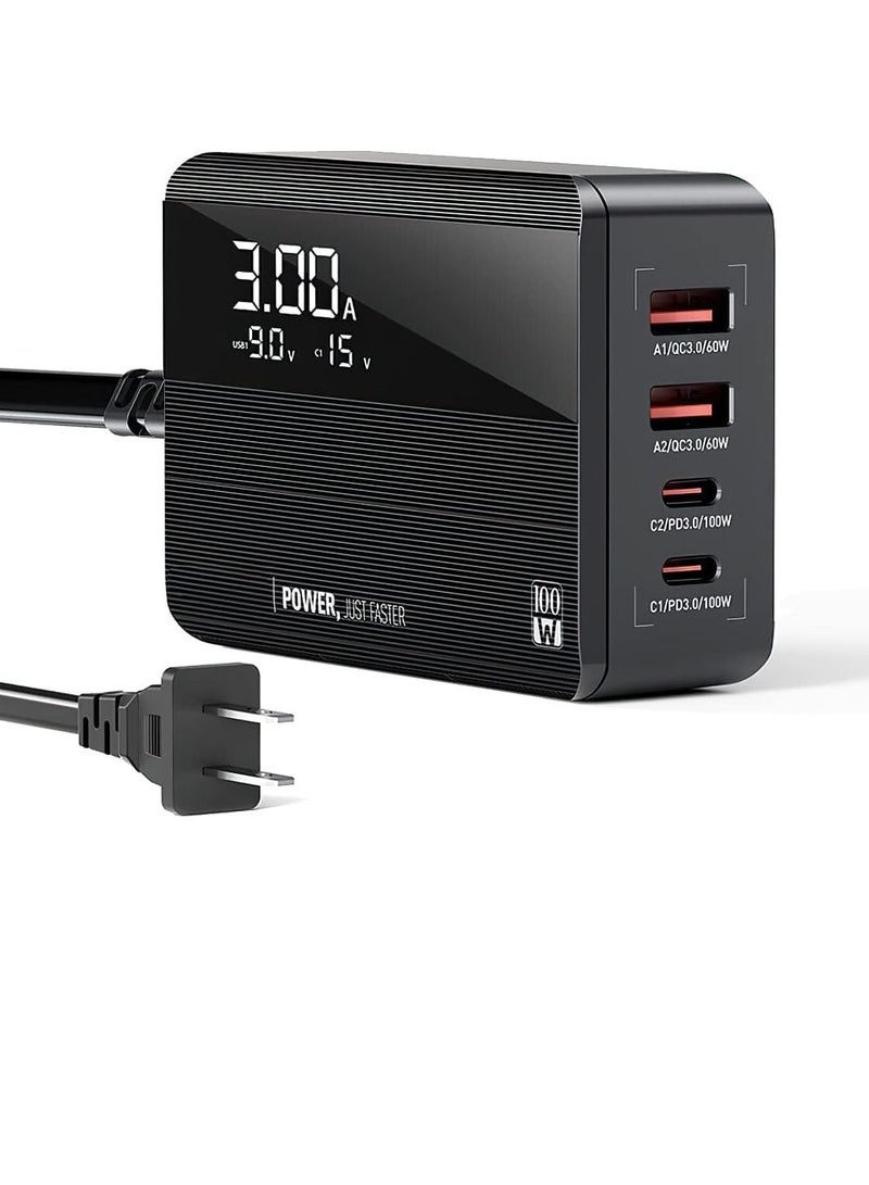 Y&D USB C Charger, 100W PD GaN Fast Charger Block with LED Display, 4-Port Desktop Charging Station 2 USB-C +2 A Ports for MacBook Pro/Air, iPad, Laptops, iPhone, Samsung Galaxy, Steam Deck - Image 1