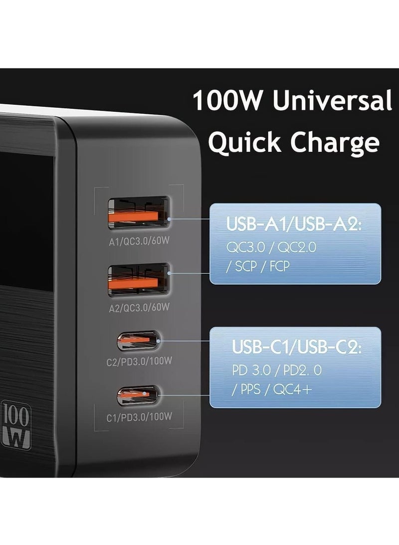 Y&D USB C Charger, 100W PD GaN Fast Charger Block with LED Display, 4-Port Desktop Charging Station 2 USB-C +2 A Ports for MacBook Pro/Air, iPad, Laptops, iPhone, Samsung Galaxy, Steam Deck - Image 5