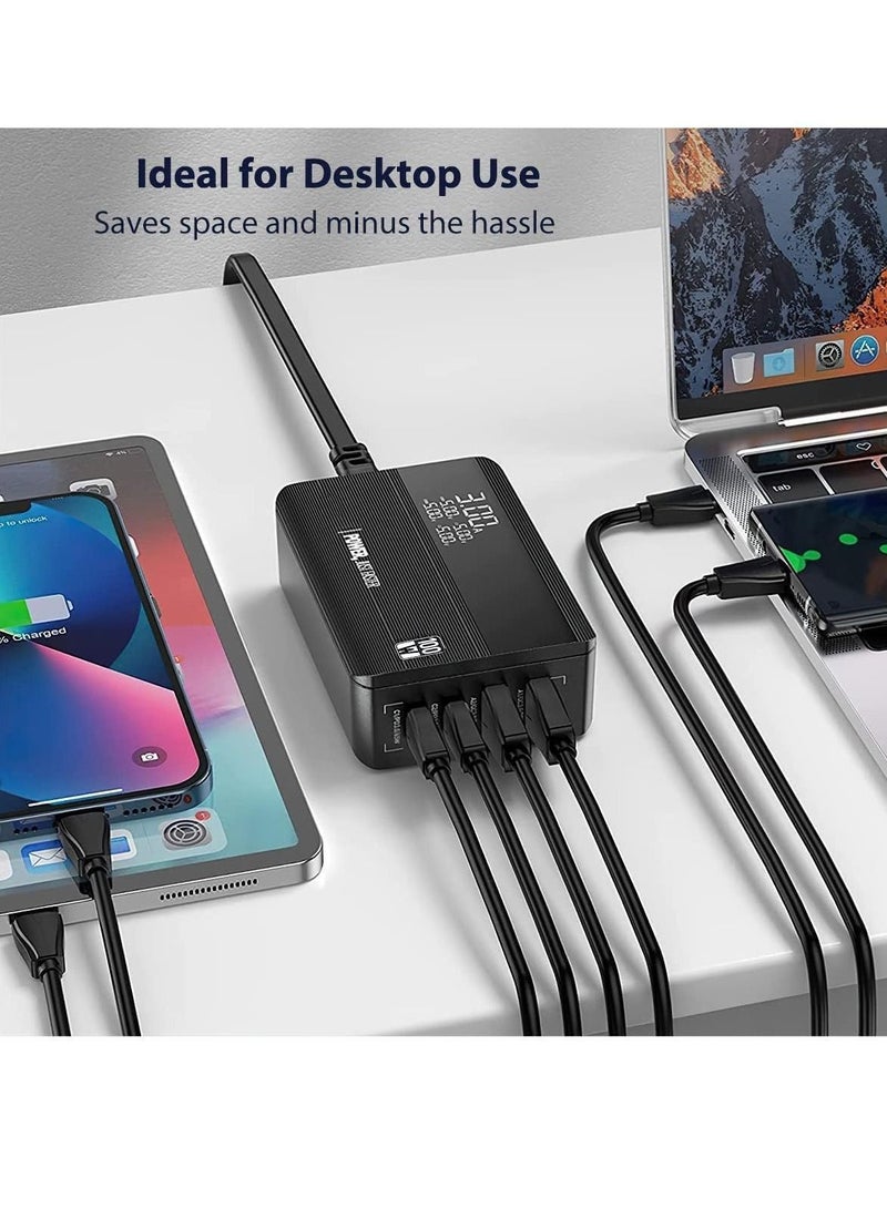 Y&D USB C Charger, 100W PD GaN Fast Charger Block with LED Display, 4-Port Desktop Charging Station 2 USB-C +2 A Ports for MacBook Pro/Air, iPad, Laptops, iPhone, Samsung Galaxy, Steam Deck - Image 2