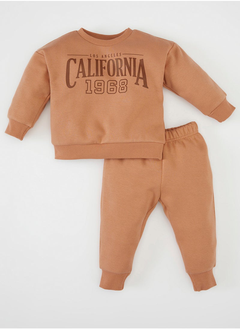DeFacto - Printed Crew Neck Sweatshirt With Elastic Waist Jogger Pants 2-Piece Set - Image 1