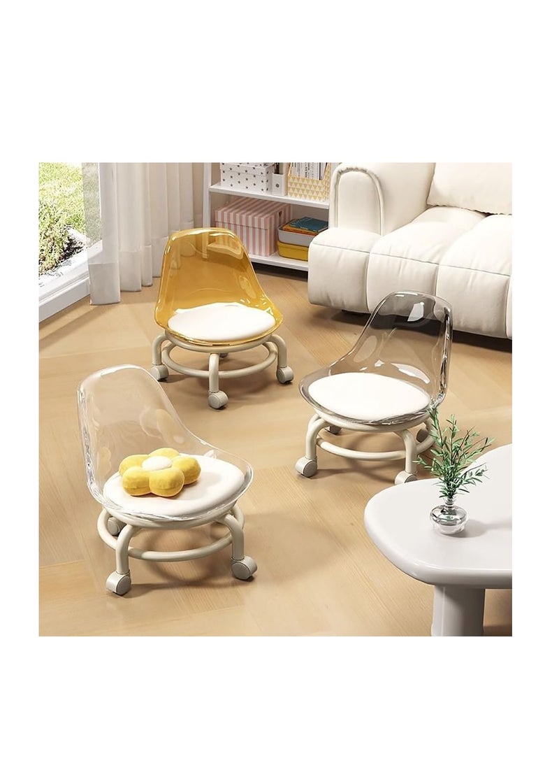 Generic Low Rolling Stool Low Roller Seat Small Swivel Stool Low to Ground with Mute Wheels and Back Support for Home Cleaning Garage Fix Outdoor Picnic Salon Office Working (Transparent) - Image 3