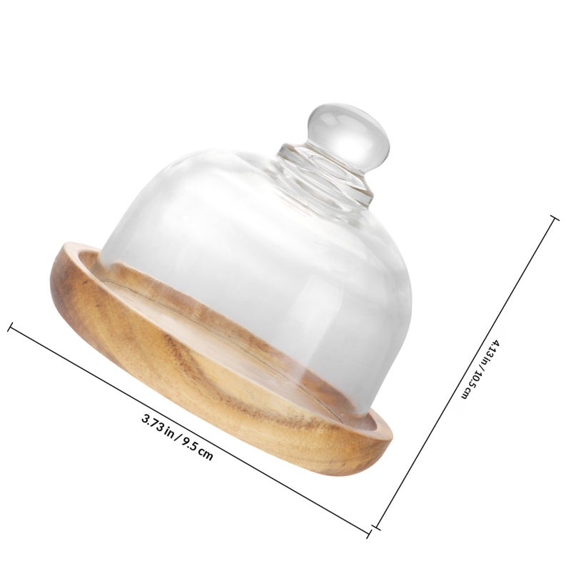 1 Set Mini Dessert Trays Wood Server Cake Stand With Glass Dome - Image 2