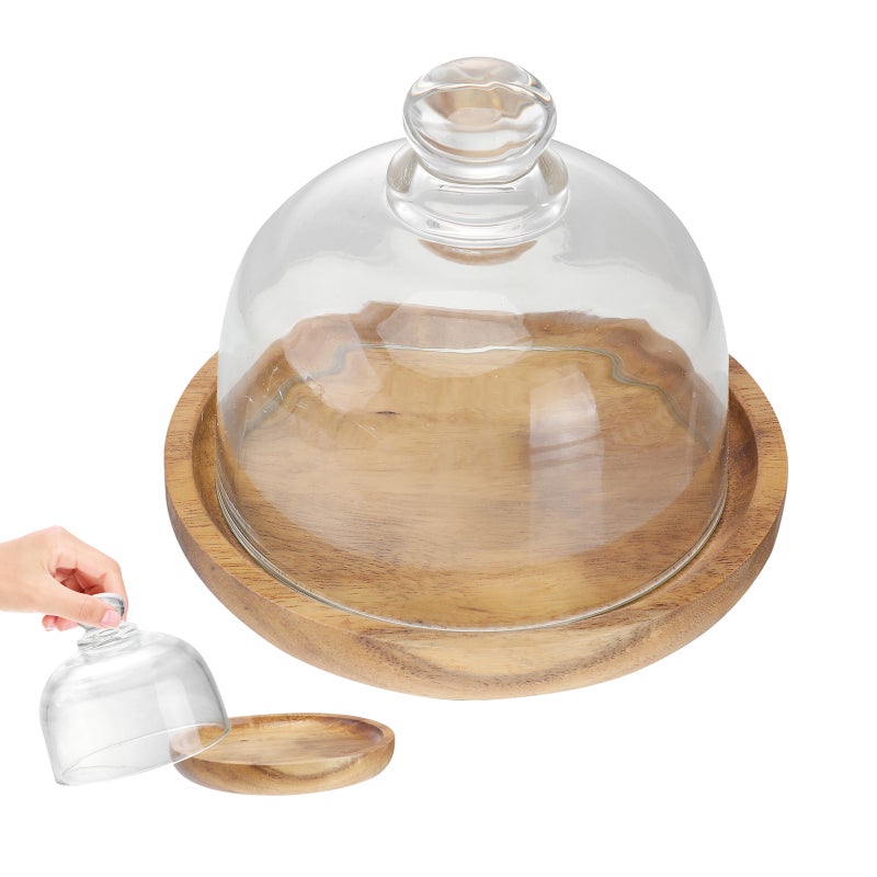 1 Set Mini Dessert Trays Wood Server Cake Stand With Glass Dome - Image 5