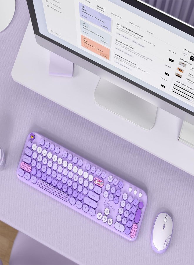 KNOWSQT Wireless Keyboard and Mouse Combo - Lovely Purple Rainbow 2.4G Full-Sized Colorful Keyboards, Round Keycap USB Dongle Plug Play Cute Keyboards for Windows, Laptop, PC, Desktop, Mac - Image 3