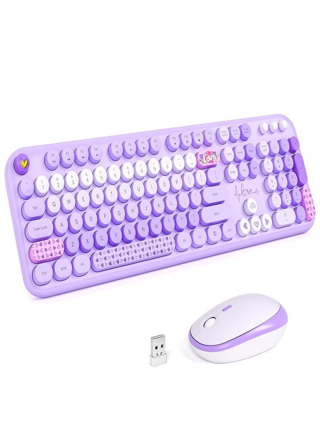 KNOWSQT Wireless Keyboard and Mouse Combo - Lovely Purple Rainbow 2.4G Full-Sized Colorful Keyboards, Round Keycap USB Dongle Plug Play Cute Keyboards for Windows, Laptop, PC, Desktop, Mac - Image 1