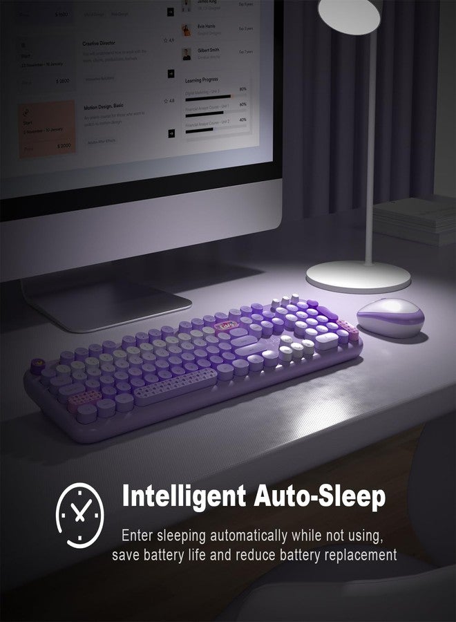 KNOWSQT Wireless Keyboard and Mouse Combo - Lovely Purple Rainbow 2.4G Full-Sized Colorful Keyboards, Round Keycap USB Dongle Plug Play Cute Keyboards for Windows, Laptop, PC, Desktop, Mac - Image 5