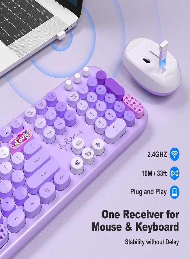 KNOWSQT Wireless Keyboard and Mouse Combo - Lovely Purple Rainbow 2.4G Full-Sized Colorful Keyboards, Round Keycap USB Dongle Plug Play Cute Keyboards for Windows, Laptop, PC, Desktop, Mac - Image 2