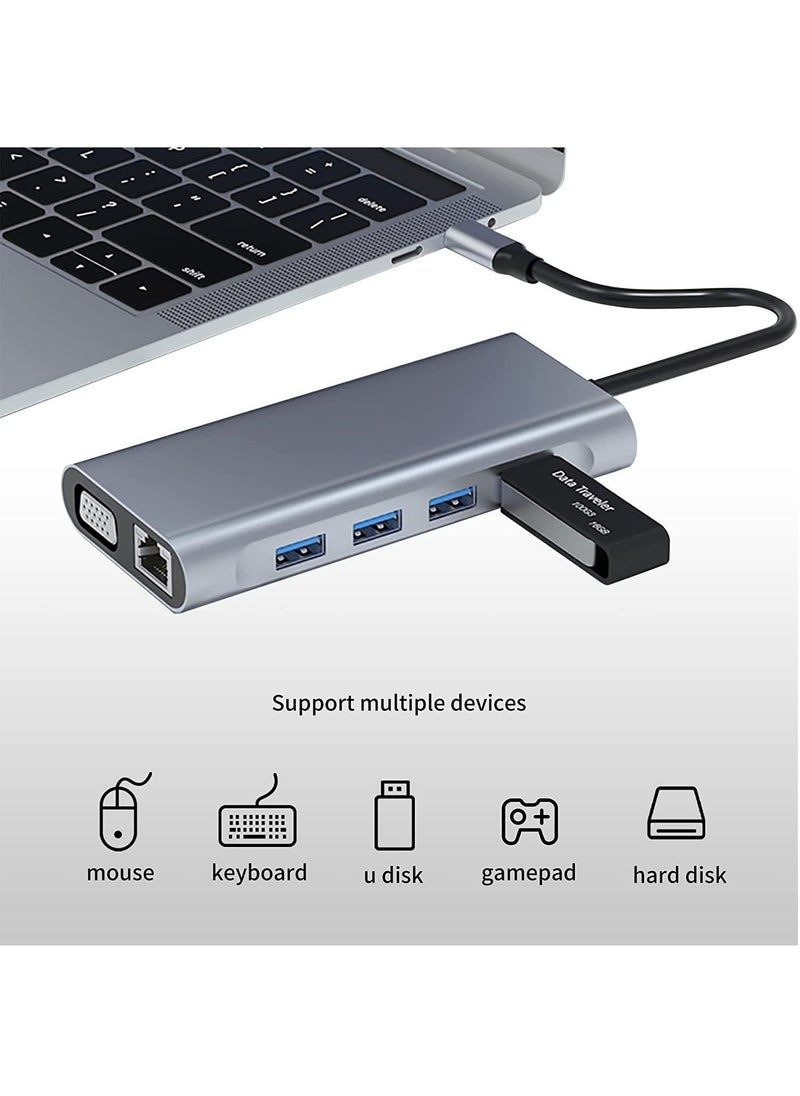 محور USB C، محطة إرساء 11 في 1 مع HDMI بدقة 4K، VGA، RJ45 إيثرنت، 3.0 و 2.0، قارئ بطاقة SD TF، شحن PD 100W، صوت 3.5 مم، محول متعدد المنافذ لأجهزة كمبيوتر MacBook Pro المحمولة - Image 3
