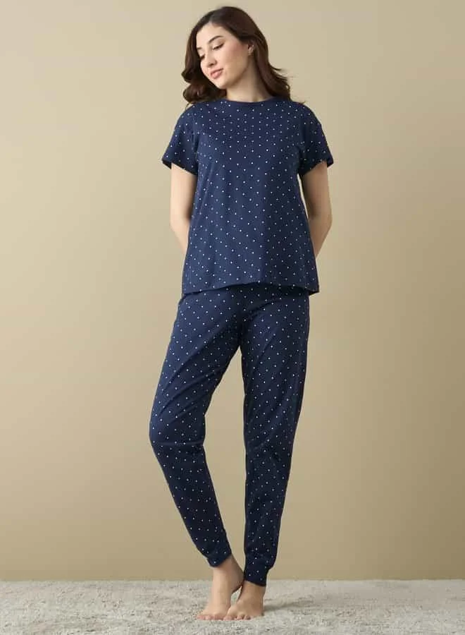 Splash FAV All-Over Polka Dot Print T-shirt and Pyjama Set