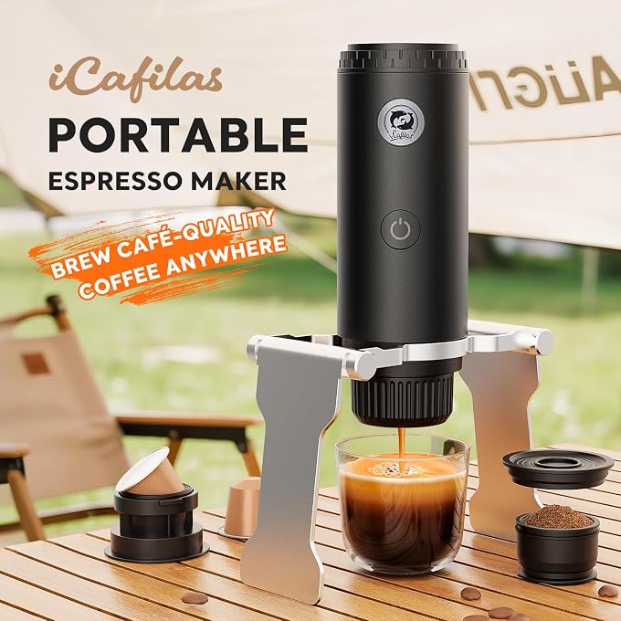 i cafilas Portable Espresso Maker with Self Heating, 19 Bar Electric Travel Coffee Maker for Camping&Car, 2-in-1 Mini Espresso Machine Compatible with Nespresso Capsules & Ground Coffee, 7800mAh Battery, White - Image 2