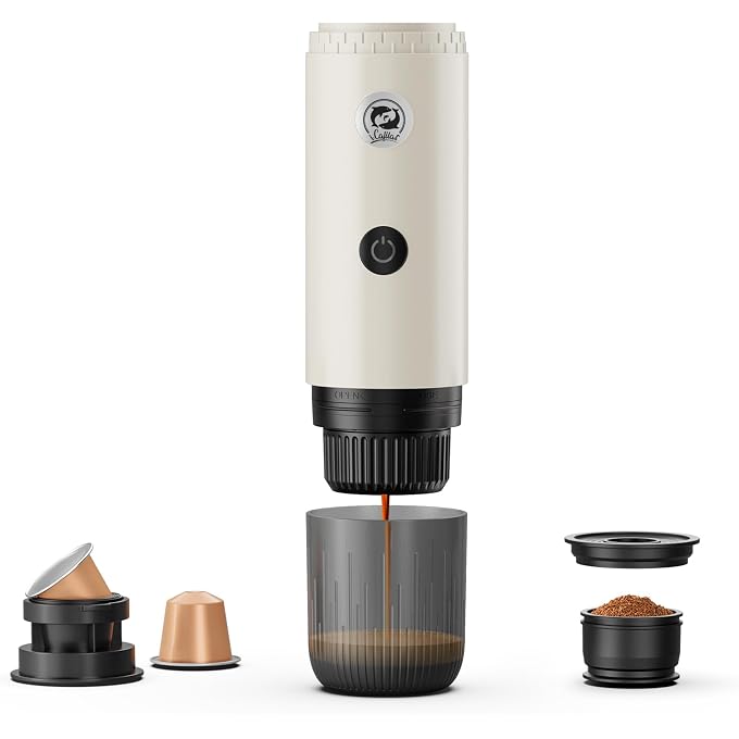i cafilas Portable Espresso Maker with Self Heating, 19 Bar Electric Travel Coffee Maker for Camping&Car, 2-in-1 Mini Espresso Machine Compatible with Nespresso Capsules & Ground Coffee, 7800mAh Battery, White - Image 1