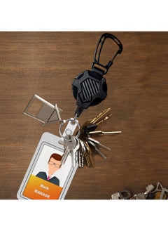 FENGCHUNS Durable Pull Retractable Keychain Lanyard,Heavy Duty Retractable Lanyard Badge Holders With Carabiner,Tactical Id Badge Reels Retractable Key Card Holder With 32'' Steel Retractable Cord  - Image 3