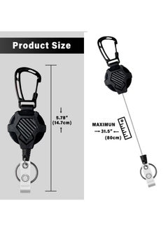 FENGCHUNS Durable Pull Retractable Keychain Lanyard,Heavy Duty Retractable Lanyard Badge Holders With Carabiner,Tactical Id Badge Reels Retractable Key Card Holder With 32'' Steel Retractable Cord  - Image 2