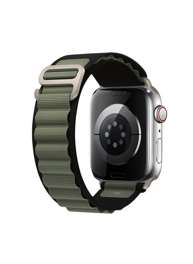 Alpine Loop for Apple Watch Band 42mm 44mm 45mm 49mm Rugged Nylon Sports Solo Loop Woven Wristband with Metal Hook For iWatch Series 8/7/6/5/4/3/2/1/SE/Ultra Women Men - Black/Green