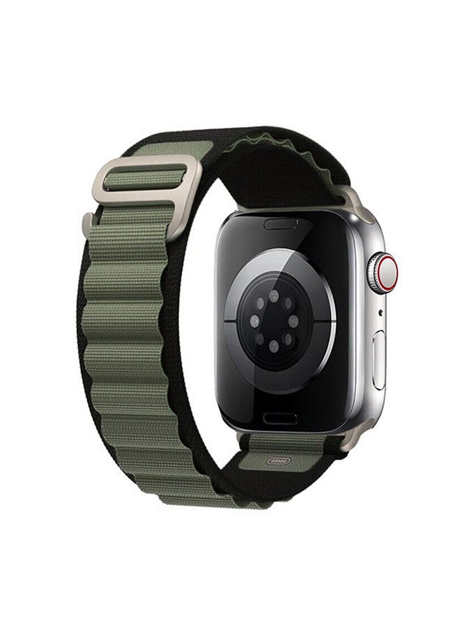 O Ozone Alpine Loop for Apple Watch Band 42mm 44mm 45mm 49mm Rugged Nylon Sports Solo Loop Woven Wristband with Metal Hook For iWatch Series 8/7/6/5/4/3/2/1/SE/Ultra Women Men - Black/Green  - Image 1