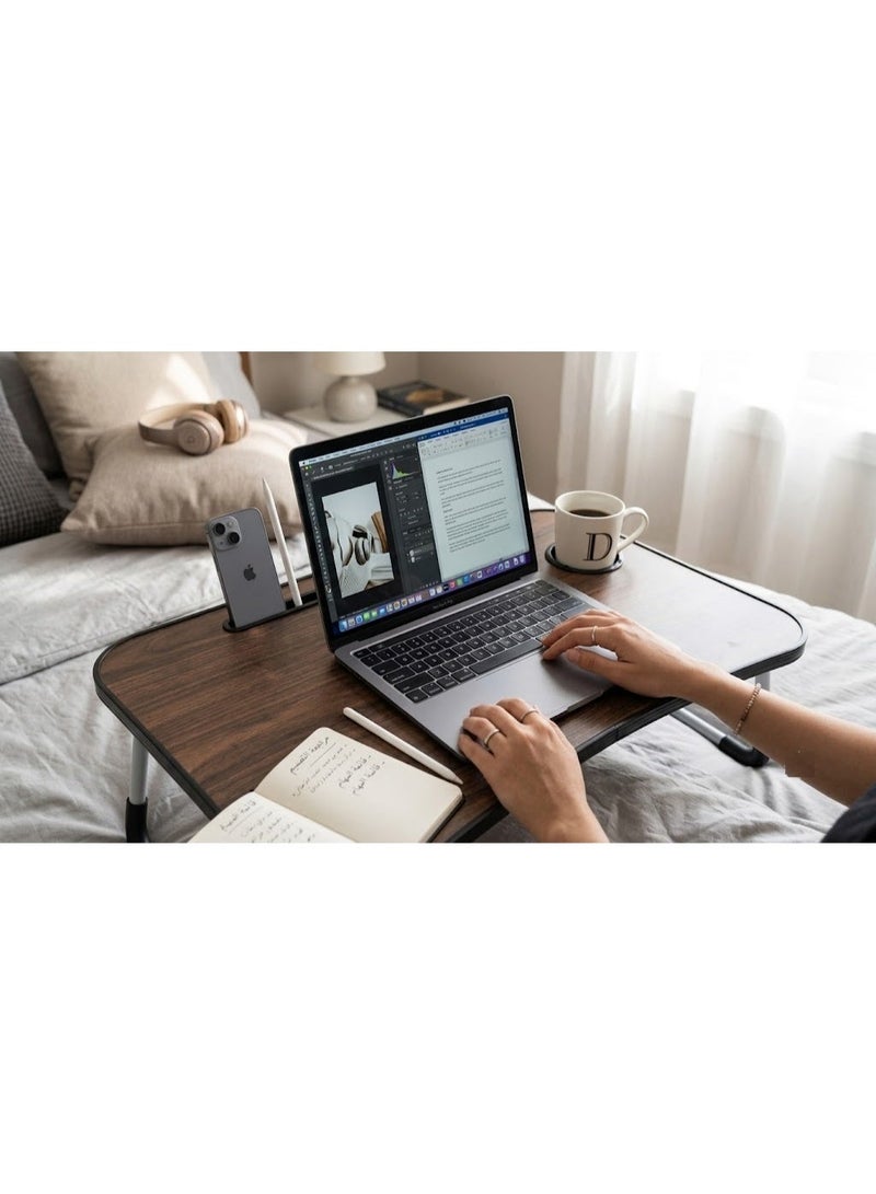 Folding Bed Laptop Table with iPad Holder Cup Slot Adjustable Anti Slip Legs - Image 3