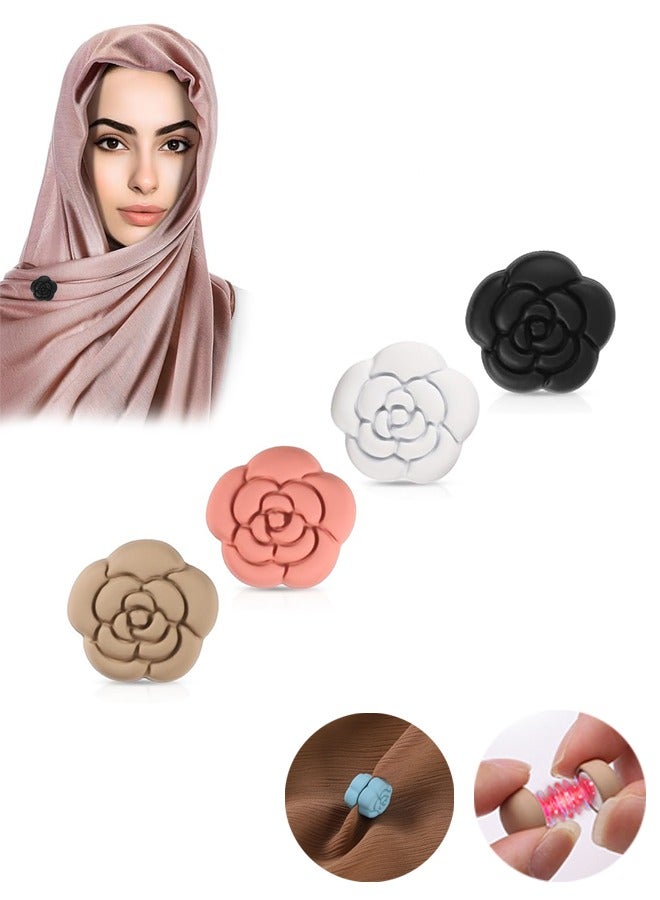 4pcs Hijab Magnetic Pins, Multipurpose Pinless Magnetic, Hijab Pins Scarf Magnetic Pin, Colorful Hijab Pins for Women Hijabs Clothes   (Camellia Style) - Image 1