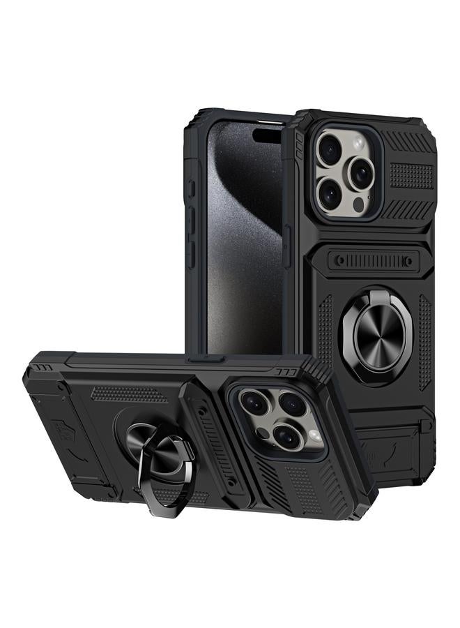 S-TOP Case For iPhone 15 Pro Max TPU+PC Shockproof Card Phone Case with Metal Ring Holder - Image 1