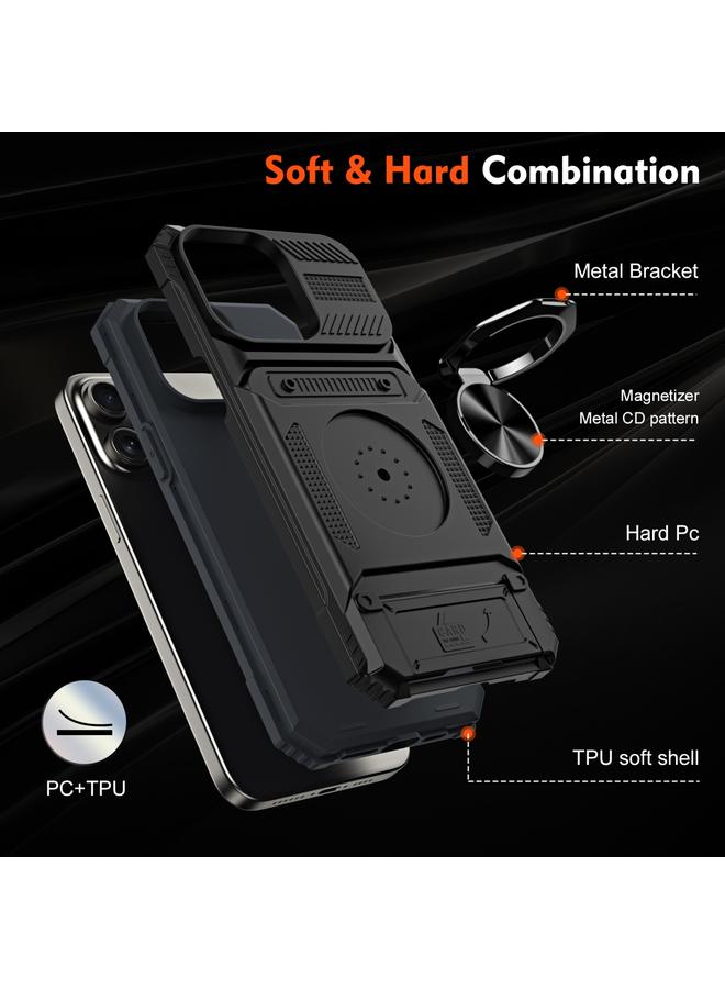 S-TOP Case For iPhone 15 Pro Max TPU+PC Shockproof Card Phone Case with Metal Ring Holder - Image 5