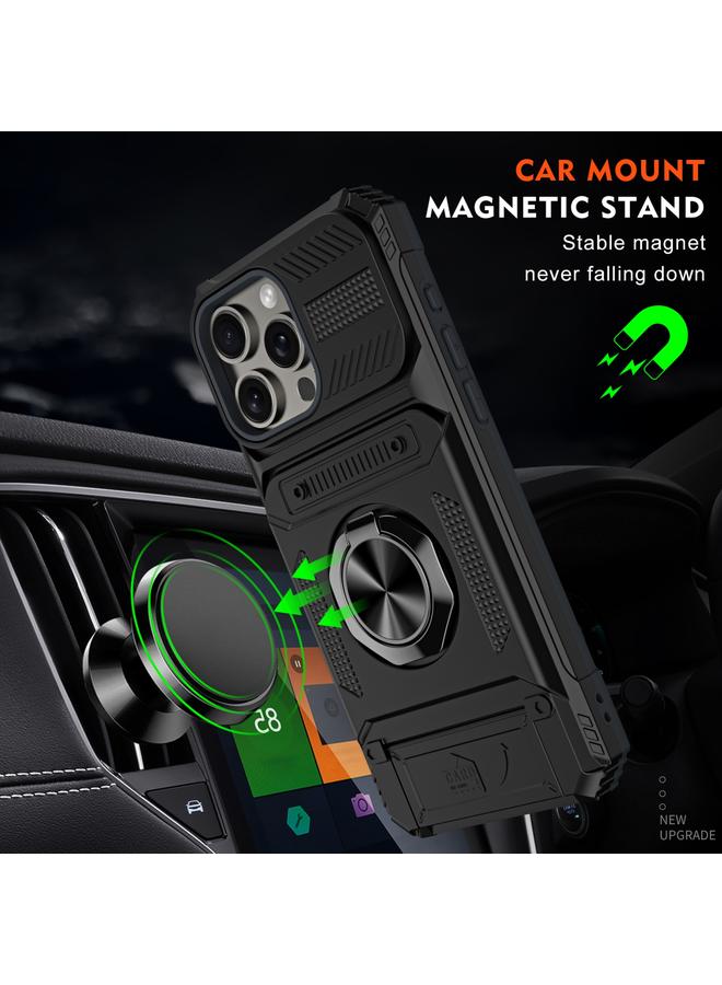 S-TOP Case For iPhone 15 Pro Max TPU+PC Shockproof Card Phone Case with Metal Ring Holder - Image 2