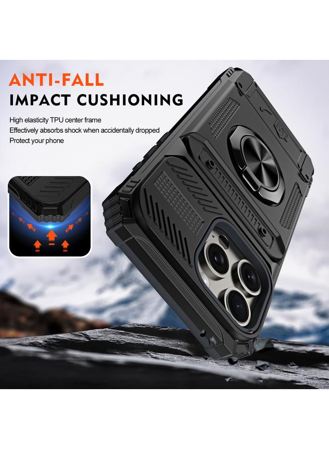 S-TOP Case For iPhone 15 Pro Max TPU+PC Shockproof Card Phone Case with Metal Ring Holder - Image 3