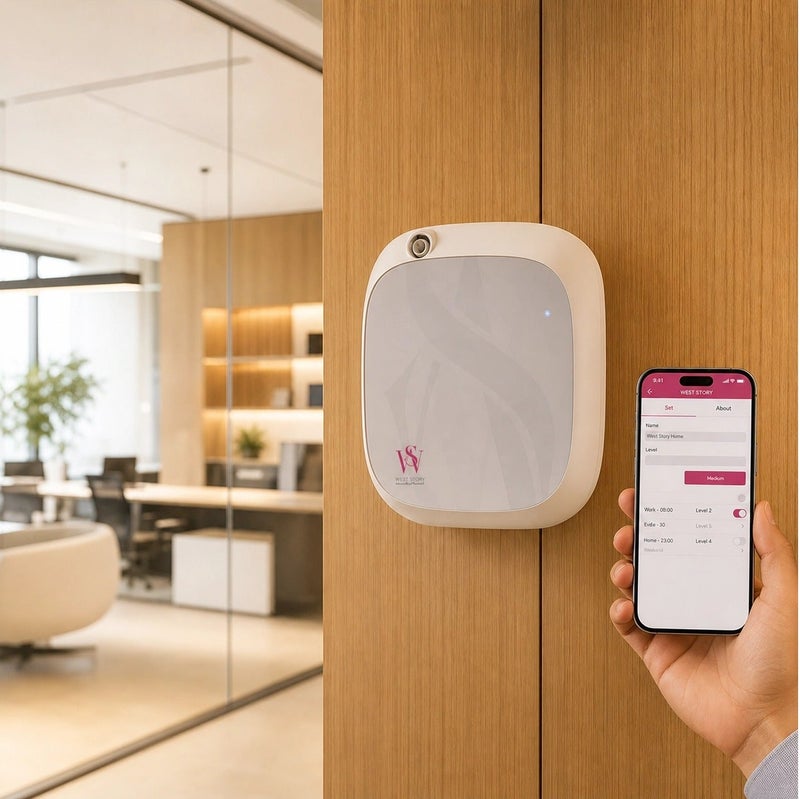West Story M100 Electric Diffuser Covers 100 to 200 cubic meters Suitable for small spaces, 100ml essential oil bottle, nano technology scent diffuser, easy control via Bluetooth to adjust the aroma intensity, operating hours and operating days, child safety lock, spreads the scent evenly in the place, can be installed directly into the electrical outlet - Image 4
