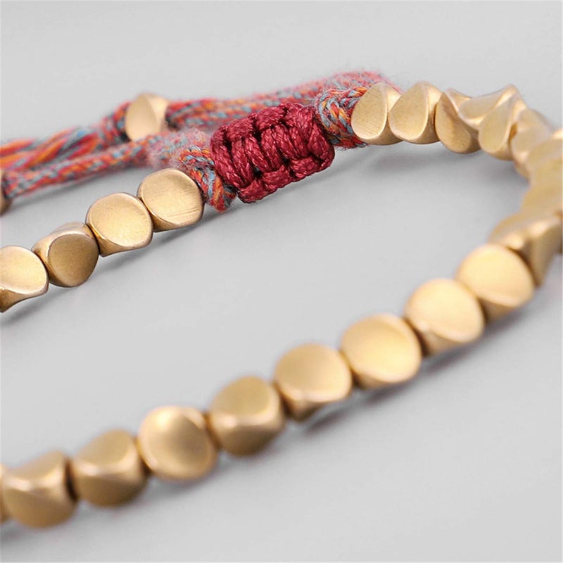 Nanafast 2 Pcs Tibetan Copper Beads Bracelet Adjustable Handmade Braided Copper Bracelet Set for Women Men Lucky Tibetan Bracelet Gifts Red - Image 3