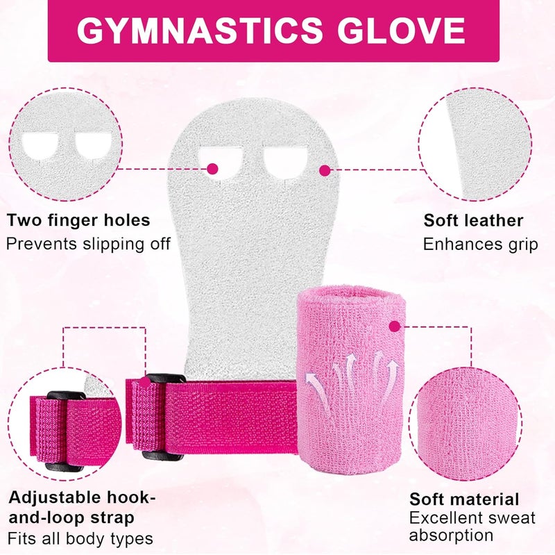 FDFuZhao 2 Pairs Grips for Gymnastics Bars, Pink Black Gymnastics Grips with Wristbands, Gymnastics Equipment for Kids, Gymnastics Equipment for Palm Protection, Youth Sports Accessorie for Exercise - Image 3
